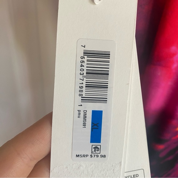 DKNY one-piece pink print swimsuit ruffle‎ straps XL - Picture 3 of 3